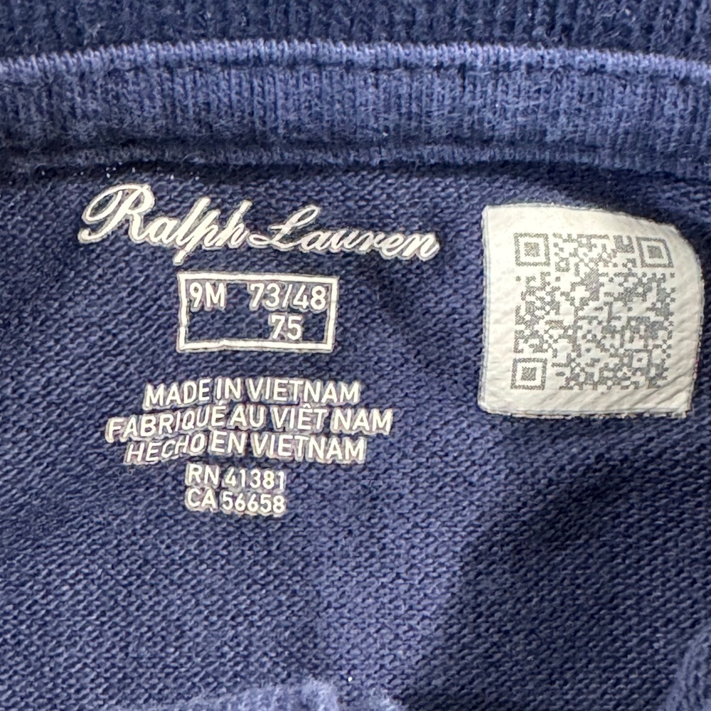 Ralph Lauren Polo Bodysuit Kids 9M Navy Blue Short Sleeve Cotton Pique Logo - Picture 2 of 6